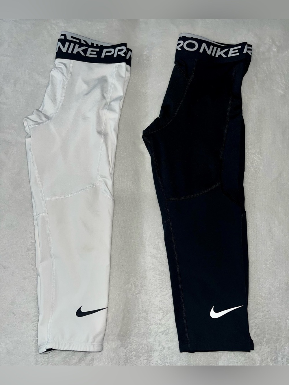 Nike Kids Performance Leggings - White & Black Swoosh